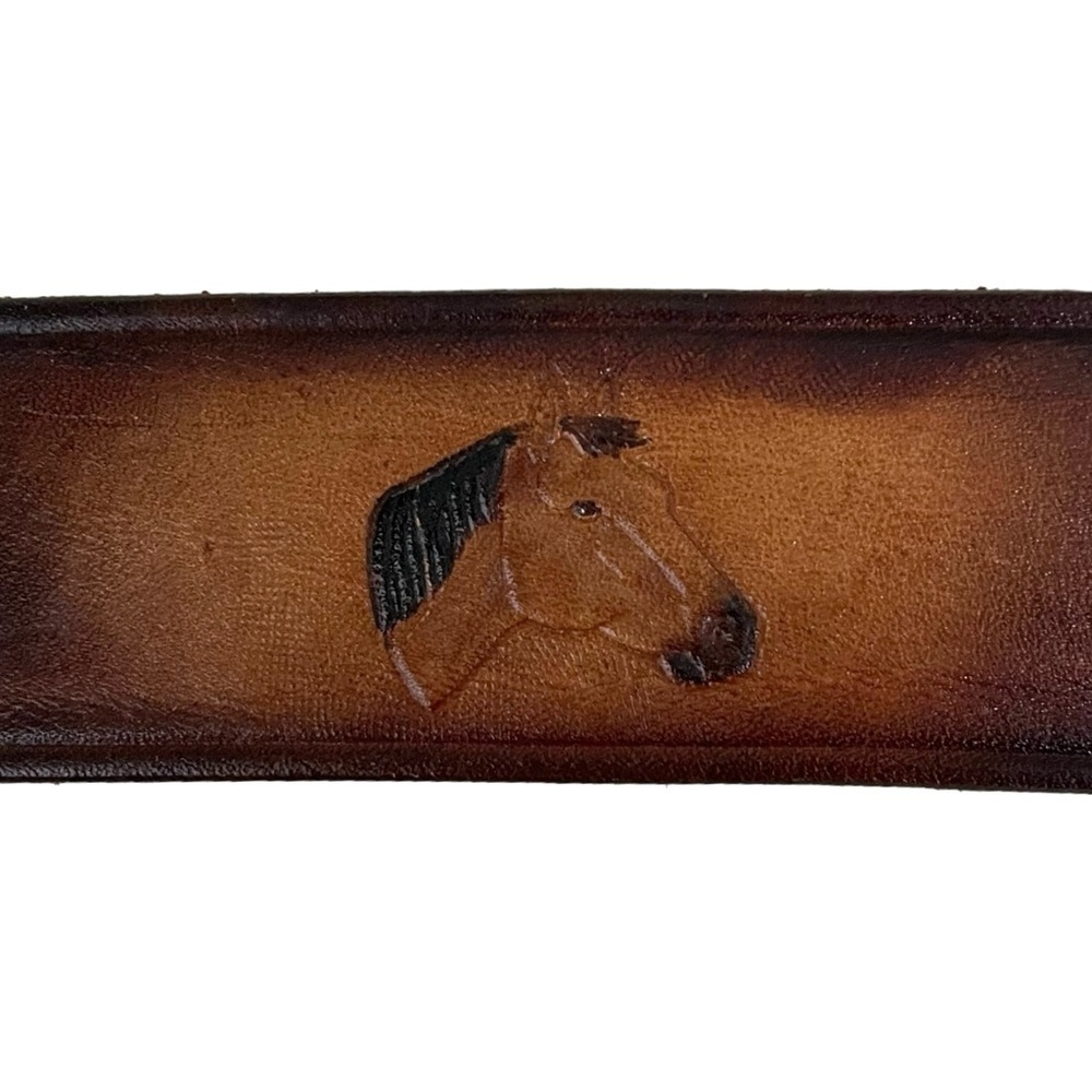 Handmade Hand Tooled Brown Leather Belt Horses Extra Small - Picture 9 of 12